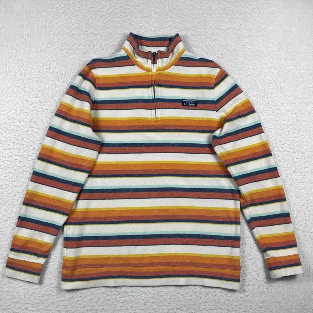 L.L.Bean Quarter Zip Pullover Mens‎ Medium Tall Multi Color Stripe Cotton Blend